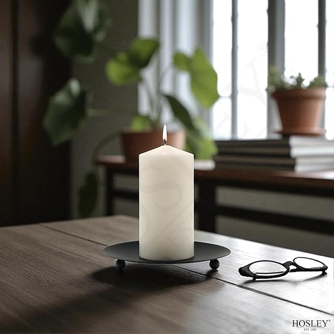 Hosley Set of 6 Black Iron Pillar Candle Holder Plates – 7-Inch Decorative - Image 8