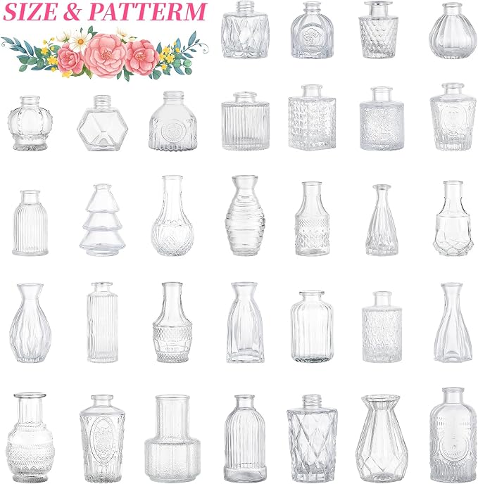 32 Pcs Clear Glass Bud Vases in Bulk, Small Vintage Bud Vase Set - Image 7
