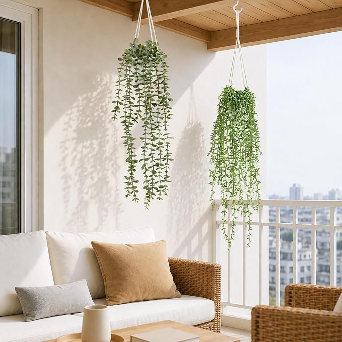 Artificial Hanging Plants, 2 Pack Macrame Plant Hanger - Image 7