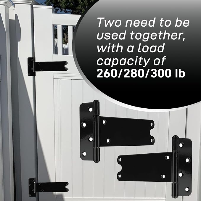 4 Pack 8” Heavy Duty Gate Hinges, 300 Lbs Capacity Black Door Hinges | T Gate - Image 3