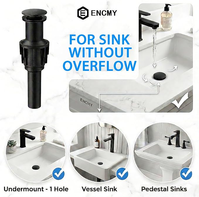 Bathroom Sink Drain Without Overflow- Matte Black Pop up Drain - Image 6