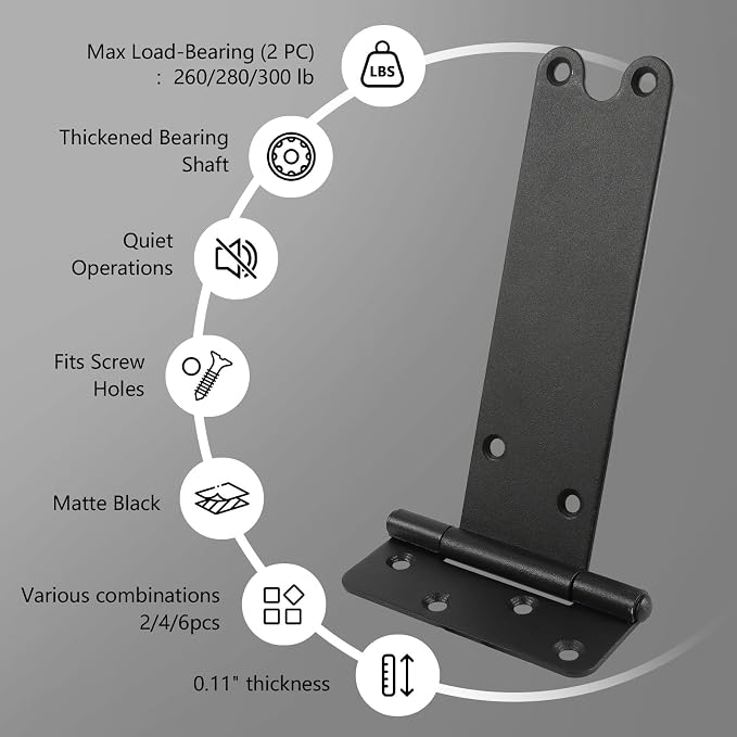 6 Pack 8" Door Hinges, 300 Lbs Capacity Heavy Duty Gate Hinges | Matte black - Image 7