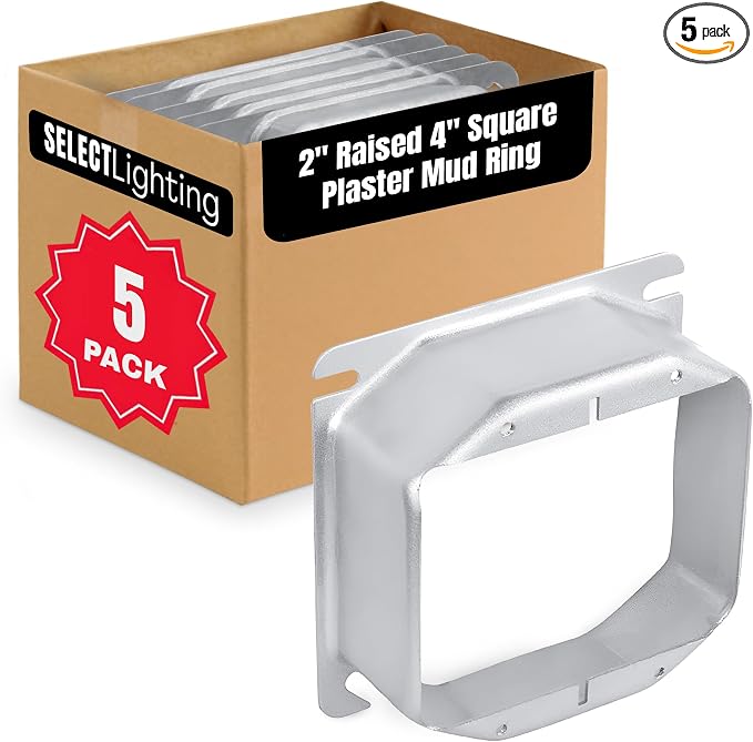 SELECT 5 Pack 2-Inch Raised 4-Inch Square Two Gang Plaster Ring by selectlighting