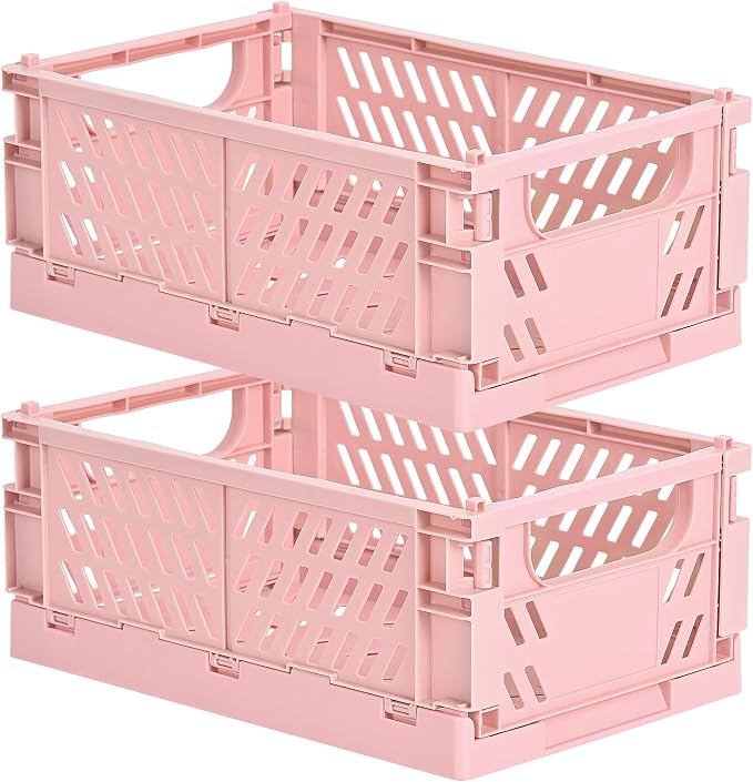 HUUSMOT 2-Pack Collapsible Plastic Storage Baskets, 9.8"x6.5"x3.8" | Pastel by HUUSMOT