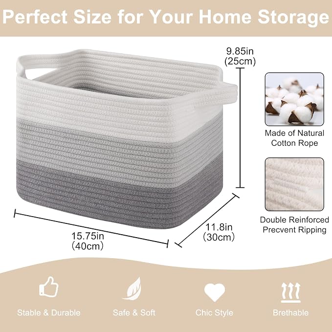 OIASKET Storage Baskets for Organizing, Woven Baskets for Shelves, Rectangle - Image 2
