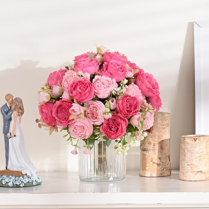 12 Packs Peonies Artificial Flowers, Mixed Pink Silk Artificial Peonies | Fake - Image 2
