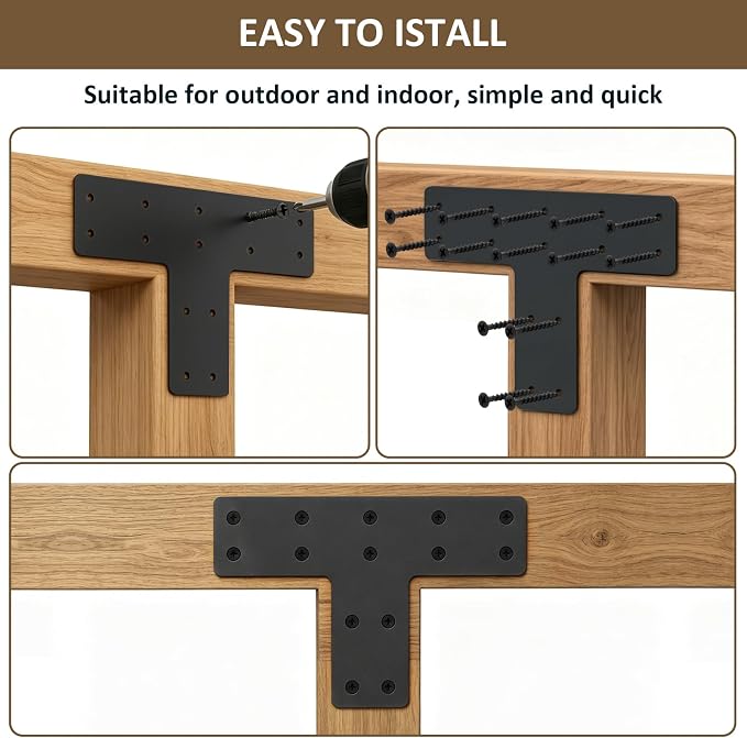 Black Heavy Duty T Post Brackets, Flat Mending Plate - Image 5