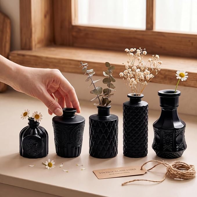 Black Glass Bud Vase Set of 14 Pcs, Small Bud Vases in Bulk, Glass Crystal - Image 2