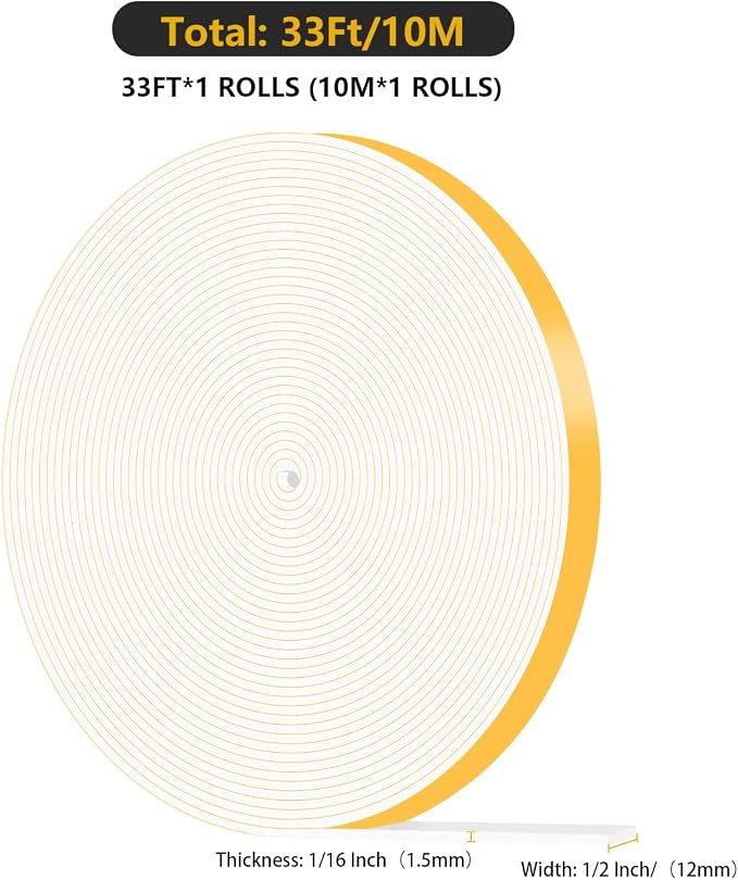 Foam Tape, Weather Stripping, High Density CR, Soundproof, 1/2 in x 1/16 in x - Image 2