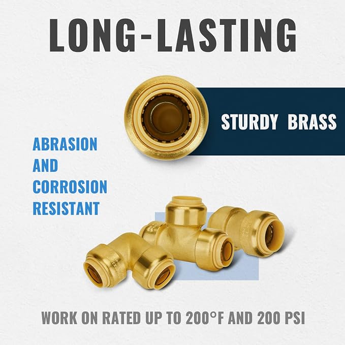 12-Pack Push Fitting 3/4", 5 Each Coupling and Elbow, Tee | Brass, - Image 2