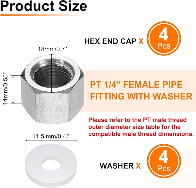 uxcell 4pcs Hex End Cap 304 Stainless Steel Nut - Image 2