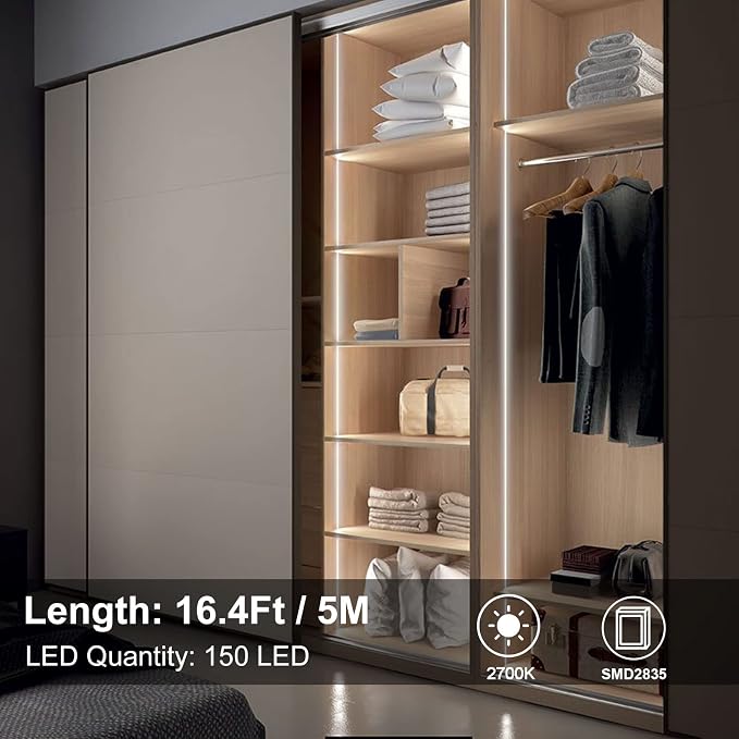 echosari Strip Lights Battery Operated, 16.5Ft 150 LED 2835 SMD Closet Strip - Image 2