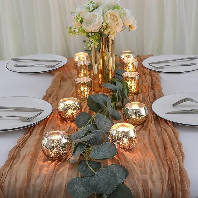 24 Pcs Assorted Gold Votive Candle Holders, Mercury Glass Tea Lights Holder | - Image 3