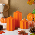 Conelist Set of 3 Fall Orange Ribbed Pillar Candles Soy Wax Scented Candles | by Conelist