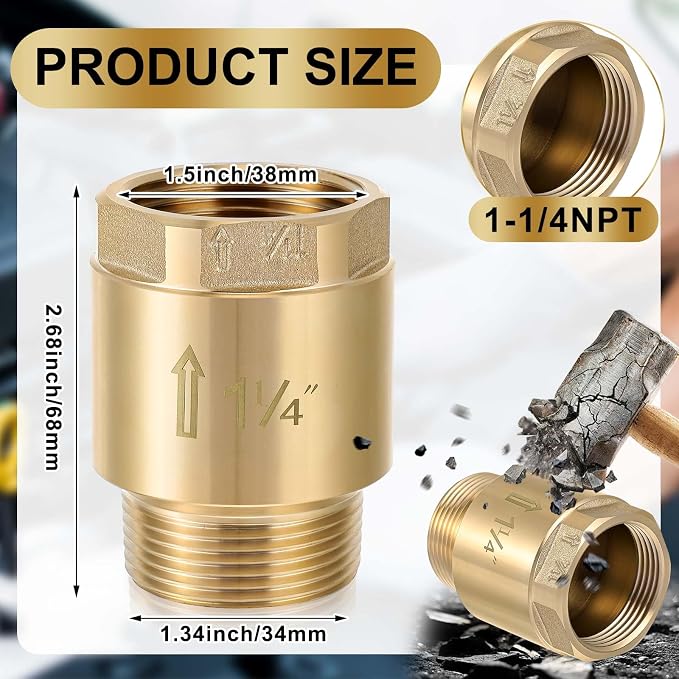 Zonon 2 Pcs 1-1/4 Inch Check Valve One Way Brass Non Return in Line Check Valve - Image 2