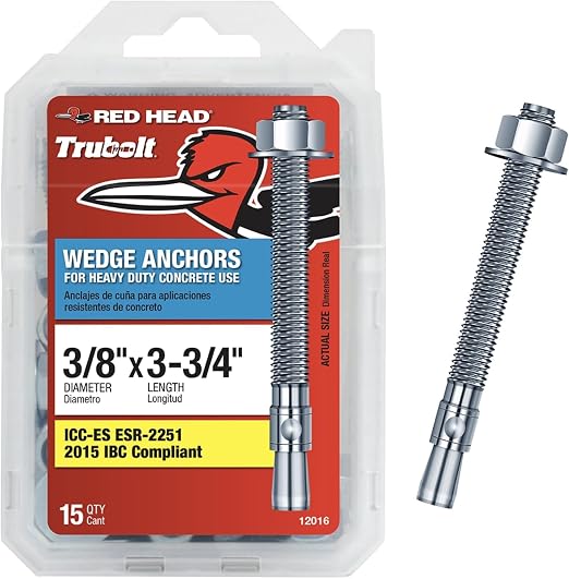 Red Head TruBolt® 3/8 x 3-3/4 Inch Wedge Heavy-Duty Concrete Anchors, Versatile by Unknown