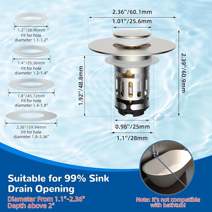 Hibbent 3 PCS Upgraded 3 in 1 Bathroom Sink Drain Strainer, Pop Up Stopper - Image 7