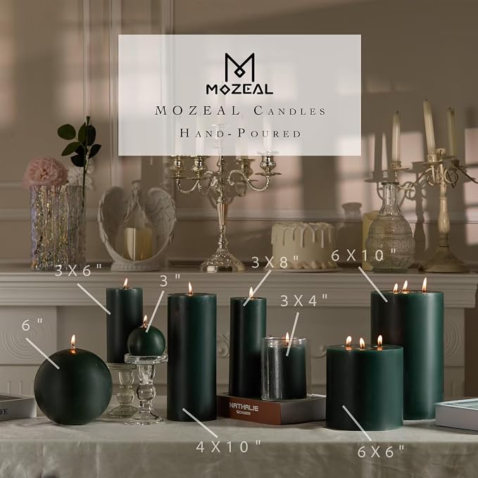 MOZEAL 3" x 8" Hand-poured Unscented Large Candle, Smokeless Rustic Pillar - Image 3