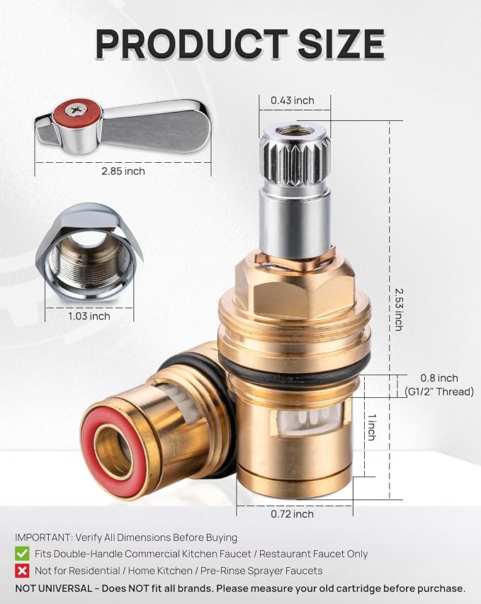 Brass Handle Stem Assembly Ceramic Faucet Valve Cartridge 20 Teeth Commercial - Image 2
