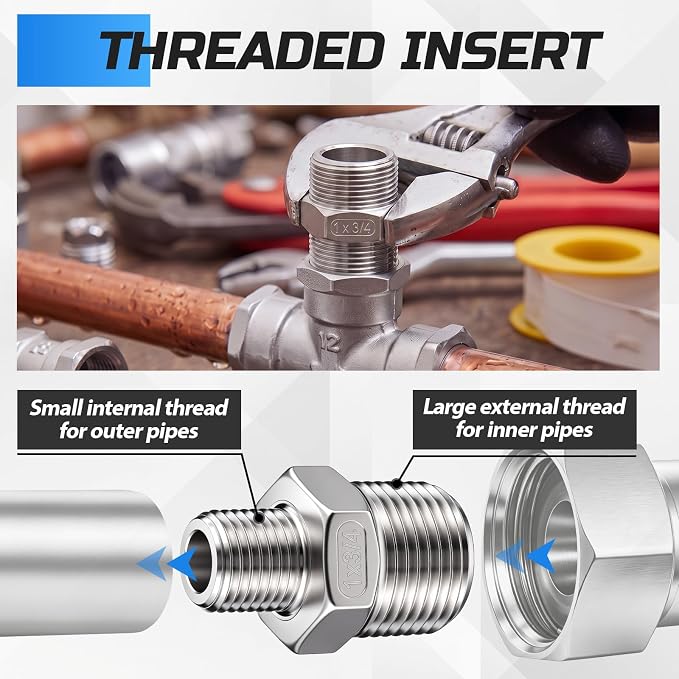 1" Mnpt to 3/4" Mnpt Male to Male 4 Pcs Hex Bushing Nipple Reducer, 316 - Image 5