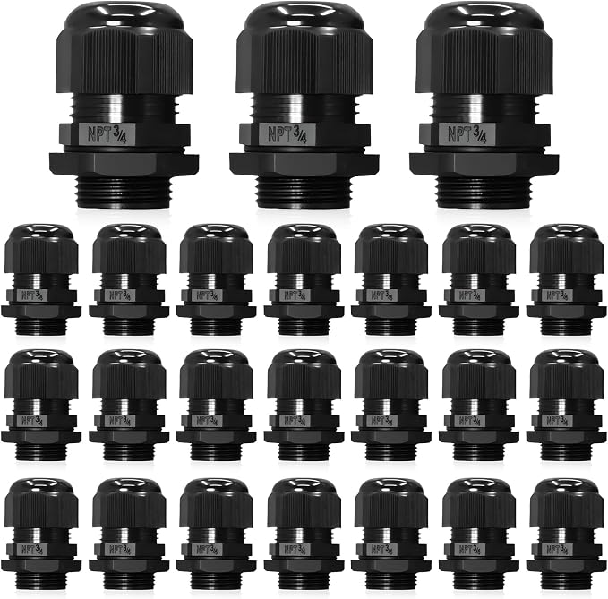 24 Pcs 3/4" NPT Black Adjustable Cable Glands by Wocloer
