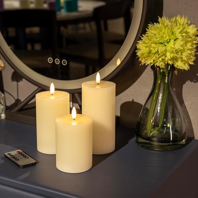 Ribbed Flameless Pillar Candles Battery Operated - Image 2