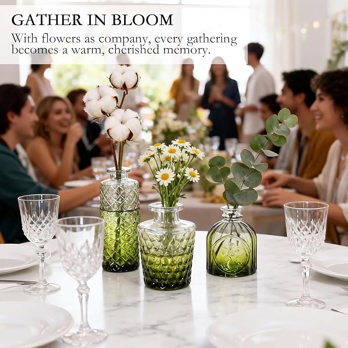 Clear Gradient Green Glass Bud Vase Set of 14 Pcs, Small Bud Vases in Bulk - Image 5