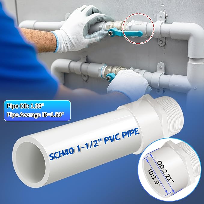 5Pcs White PVC Pipe Fittings, 1-1/2inch NPT Male Thread Pipe Fitting Adapter - Image 3