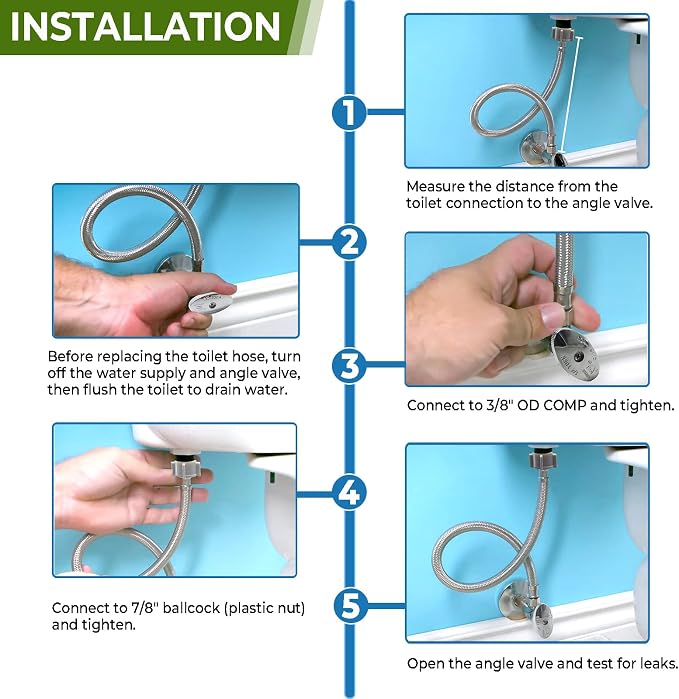 TTFLEX 12" Toilet Water Supply Line 3/8" Comp x 7/8" BC Toilet Hose | Toilet - Image 6