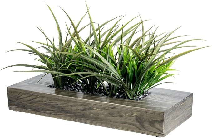 MyGift Large Artificial Green Grass Plants Potted in 14 Inch Vintage Weathered by MyGiftHome