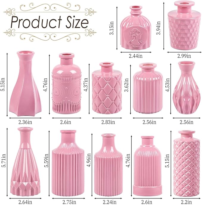 UPBUD Baby Pink Glass Bud Vases Set of 12, Mini Vase - Image 4