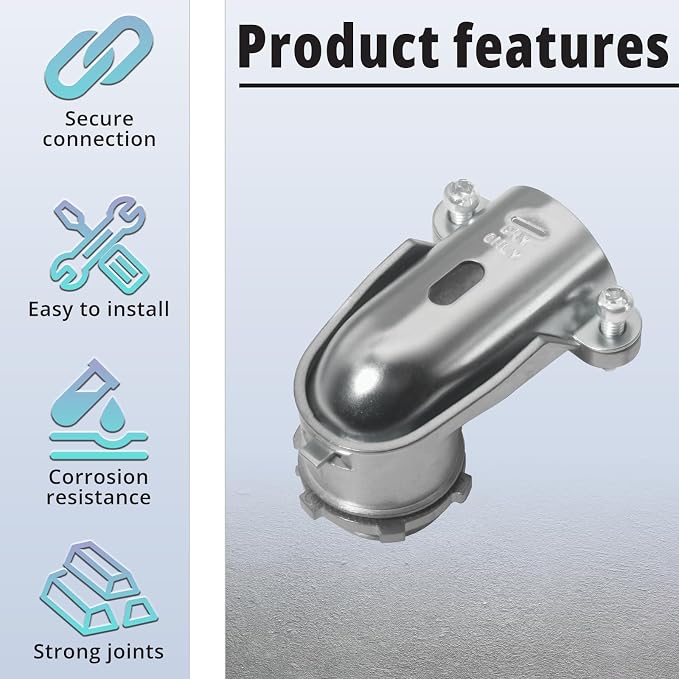6 PCS 90°Squeeze Connectors, 1 Inch Flexible Metallic Conduit Fitting - Image 3