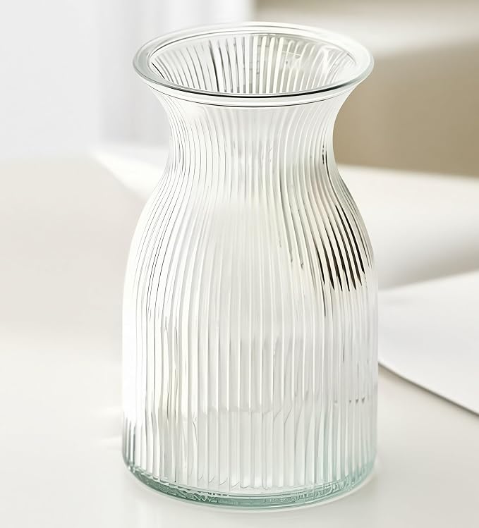 New 2026 Design Ribbed Glass Vase Wide by DECORPIA
