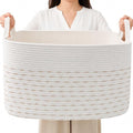96L Woven Laundry Basket with Handles, Extra Blanket Basket, Living Room by HZFTJOY