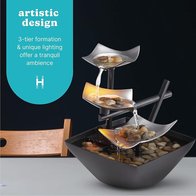 Homedics Tabletop Water Fountain, Home Décor Soothing Sound Machine | Automatic - Image 3