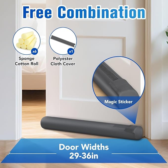Under Door Draft Stopper, Covers Gap Up to 2.36", 36 Inch, Adjustable Sweep - Image 2