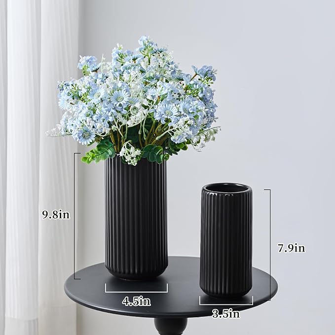 Black Ceramic Flower Vase for Pampas Grass, 8 inch Small Decorative Centerpiece - Image 4