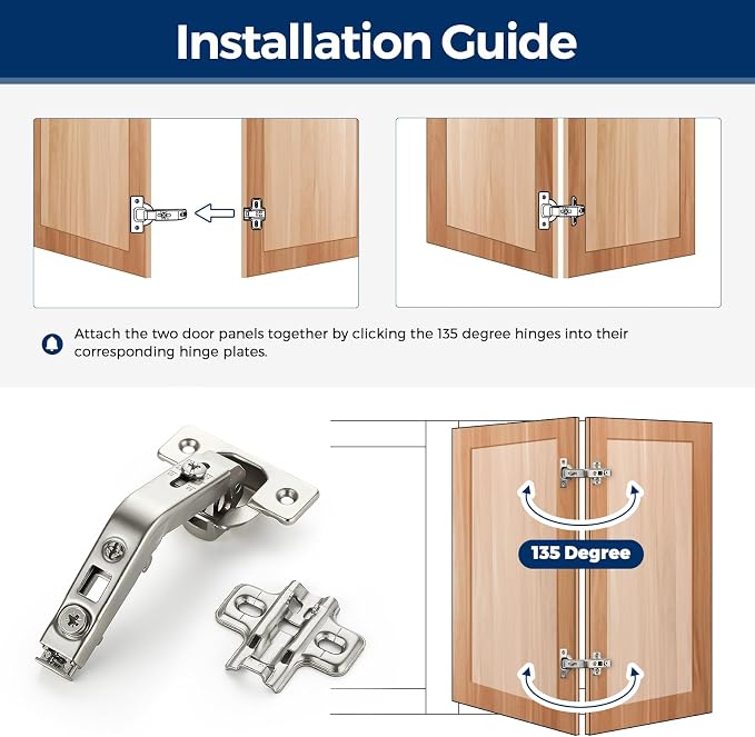 Ravinte Kitchen Cabinet Hinges, 135 Degree Door Hinges, 1 Pairs 2 Pack | - Image 4