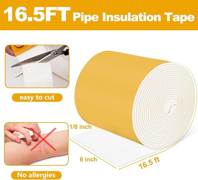 DEMEDO Pipe Insulation Tape, Pipe Wrap Insulation Foam Tape Self Adhesive - Image 8