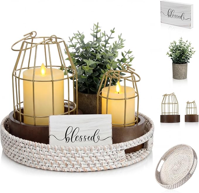 Modern Rustic Farmhouse Candle Lantern Set of 5, Burlywood | Decorative by Mumufy