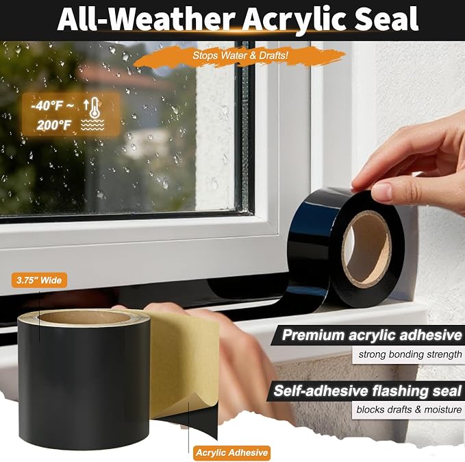 Flashing Tape for Windows and Doors, 3.75 in x 90 ft Roll, Acrylic Adhesive | - Image 2