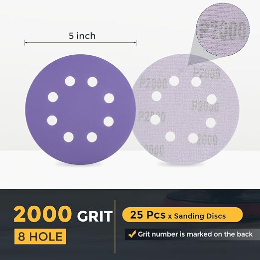 HARFINGTON 25Pcs 5Inch Sanding Disc 8 Hole 2000Grit Purple Aluminum Oxide | - Image 2
