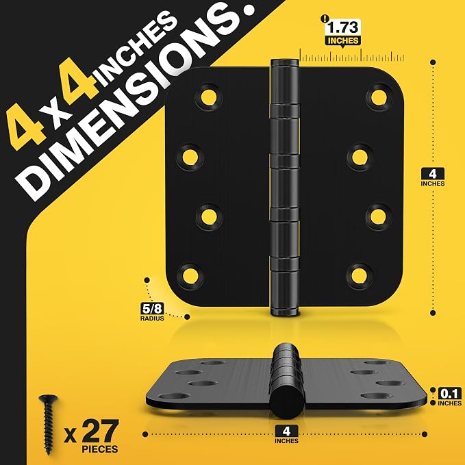 KOLET Ball Bearing Door Hinges, 4 x 4 Inch, 5/8" Radius, Matte Black, 3 Pack | - Image 2