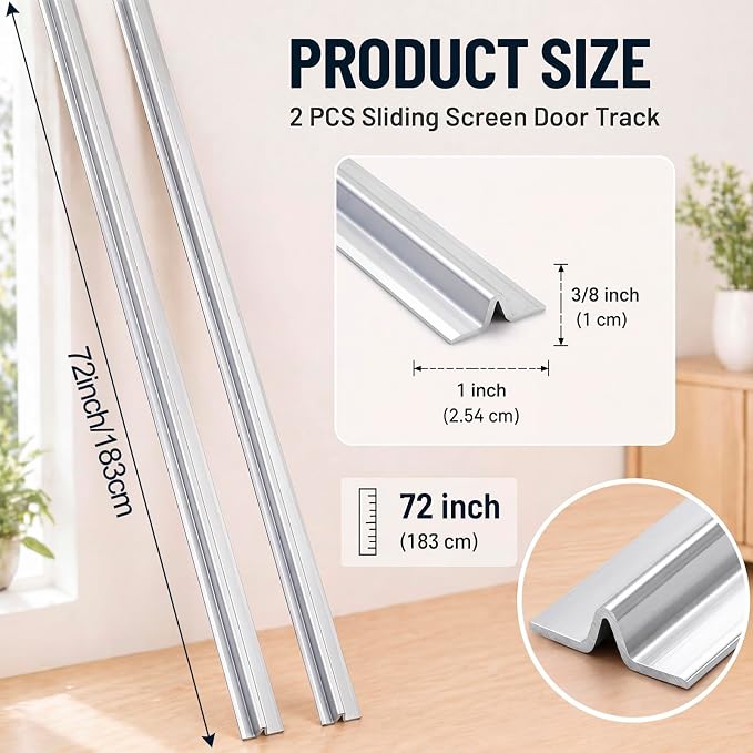 CroBlissful 2 Pack 72 Inch Aluminum Sliding Screen Door Track Replacement - Image 2