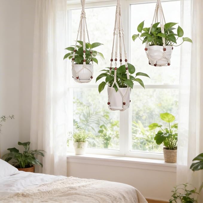 YIBOT 3 Pack Macrame Plant Hangers Hanging Planters - Image 7