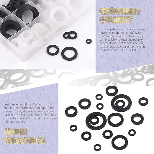 Swpeet 256Pcs 7 Sizes Flat Rubber and Silicone Washers O Ring Plumbing Washers - Image 3