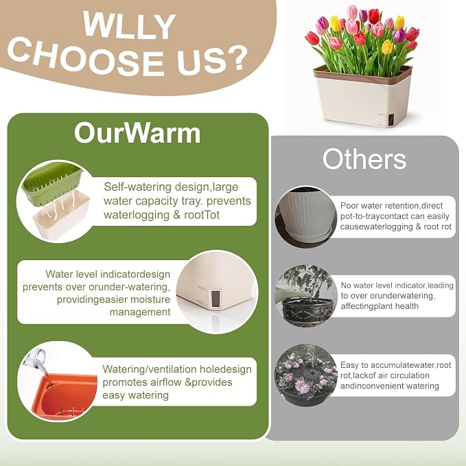 OurWarm Self Watering Pots for Indoor Plants, 6 Pack 10.5 Inch Plastic Window - Image 7