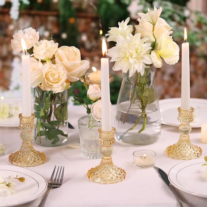 Gold Candle Holder Set of 12, Glass Taper Candle Holders Bulk | Gold - Image 5