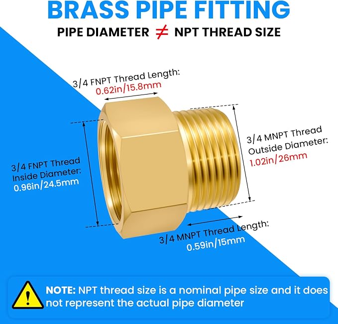 SDTC Tech Brass Pipe Fitting 3/4 NPT Thread Male to 3/4 NPT Thread Female | - Image 2