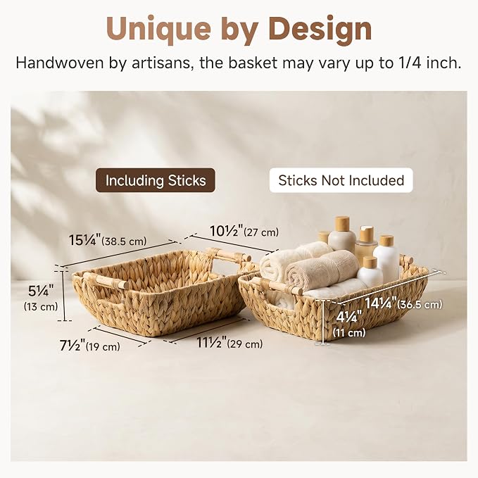 StorageWorks Wicker Baskets for Organizing, Water Hyacinth Storage Baskets | - Image 3